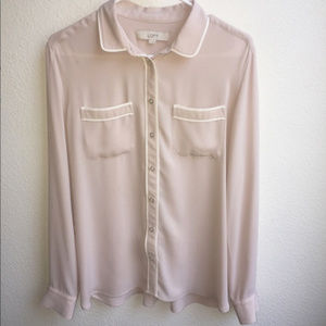 LOFT Light Pink Blouse with White Trim